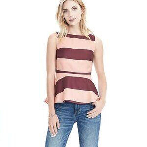 Peplum prep stripe top. Peach/maroon
